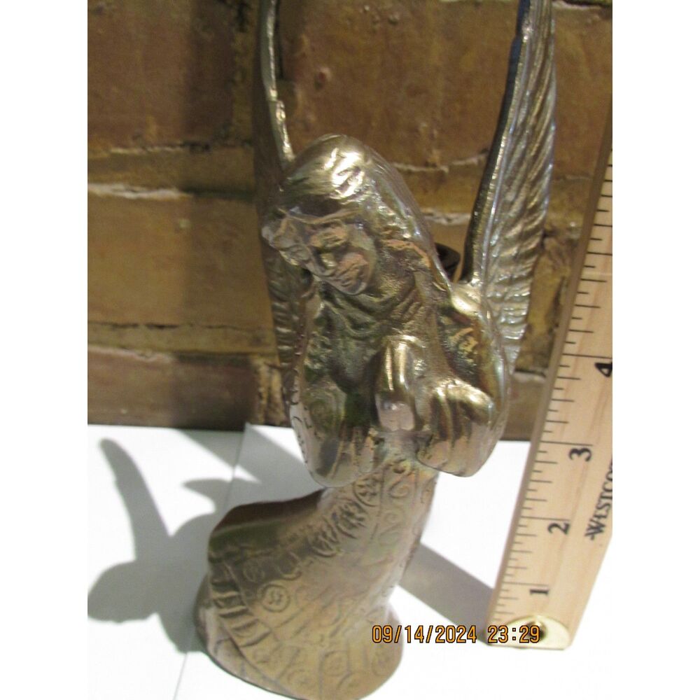 SOLID BRASS ANGEL CANDLE HOLDER VINTAGE RELIGION CHRISTIAN CHRISTMAS WINGS